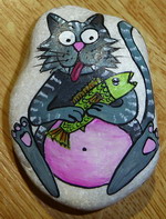 Malování na kameny - kocour s rybou (kocour3.jpg)